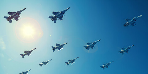 Military Fighter Jets flying in the sky, generative AI