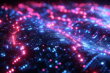 Obraz premium A binary background with dark blue and touches of neon highlights creating a technological and futuristic aesthetic