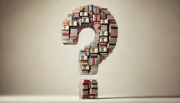 A large question mark made entirely of stacked books, including some open ones, stands against a plain background.

 - Powered by Adobe