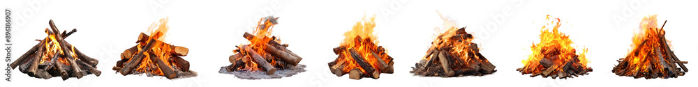 Poster bonfire camping png cut out element set