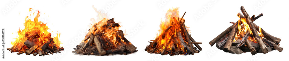 Poster bonfire camping png cut out element set