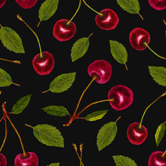 Watercolor Seamless Pattern With Cherry