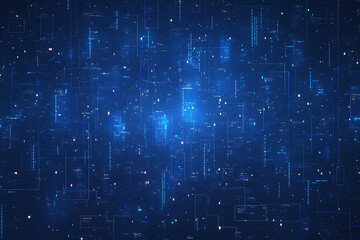 A binary background with dark blue and touches of neon highlights creating a technological and futuristic aesthetic