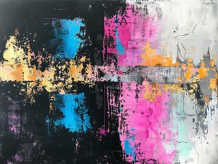 Fototapeta premium Vibrant Abstract Art Canvas with Splashes of Colorful Paint