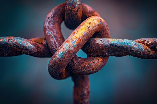 A close-up of a rusty chain link. AI.