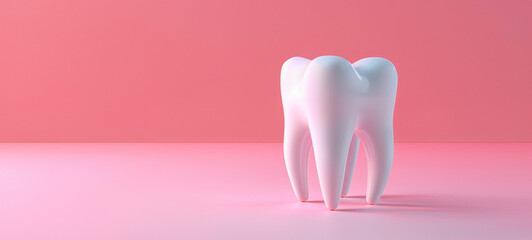 A white tooth on a pink background
