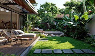 Modern Style 100-Square-Meter Villa Garden