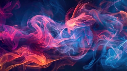 Abstract colorful smoke swirls on black background.