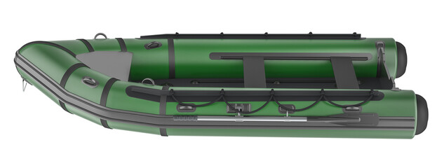 Green Inflatable Boat. Lightweight boat, 3D rendering isolated on transparent background