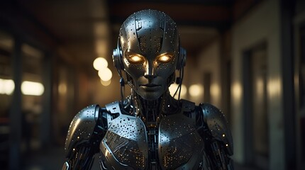Robot girl with glowing eyes
