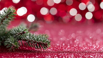 Obraz premium A Christmas tree branch is on a red background