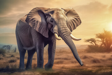 Fototapeta premium Prächtiger Elefant in freier Natur, Generative AI