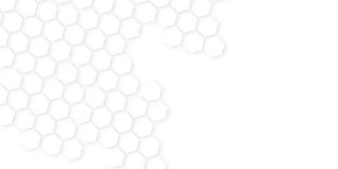 Abstract White Hexagonal Background.honeycomb white Background ,light and shadow ,Hexagonal honeycomb pattern background,Geometric seamless texture white abstract background with hexagons.