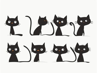 Obraz premium The whole collection of black cats is looking at you from the corner. Collection of different cat faces spying on you. Playing pets. Tattoos.