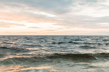 Beautiful Ocean Beach Waves at Sunset at Sarasota, Florida