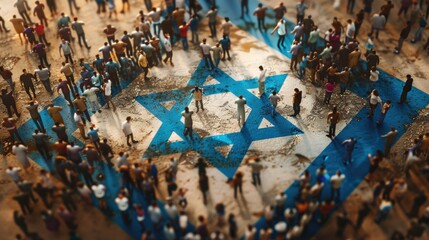 People gathered around the Star of David symbol
