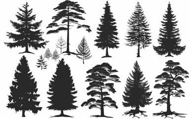 An assortment of pine trees for sticker and decoration use, as well as cutting and printing