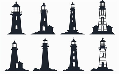 Obraz premium Set of assorted lighthouse graphic design templates for stickers, decorations, cutting, and printing