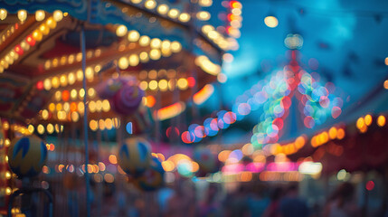 Carnival. Attractions. Blurred background. Evening amusement park