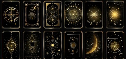 Horoscope linocut silhouettes design set for astrology horoscopes