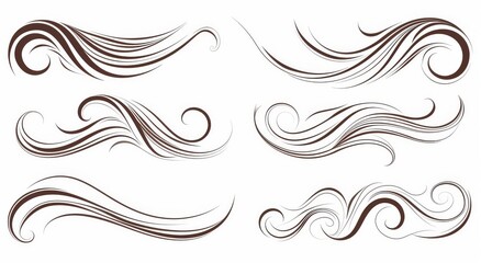 Fototapeta premium An assortment of calligraphic flourishes, curly dividers, scrolls, and swirls. Simple design elements.