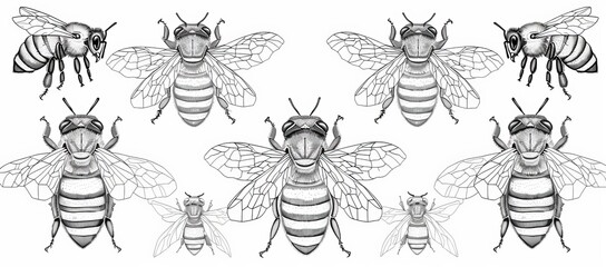 Modern illustration of a bee with a transparent background