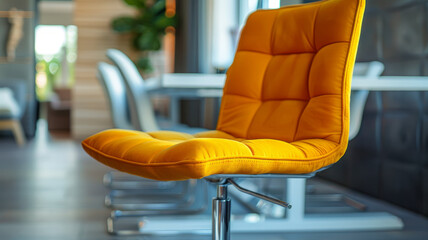 Yellow office chair in a modern office setting.