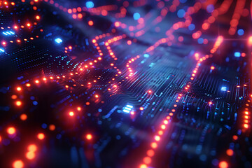 Obraz premium A binary background with dark blue and touches of neon highlights creating a technological and futuristic aesthetic