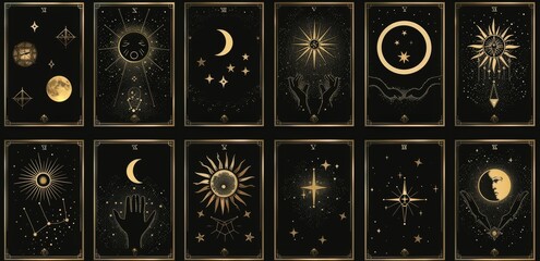 Mystical occult illustrations, bohemian spiritual astrology templates, witch modern illustrations, predicting the future.