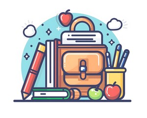 Backpack with books, pencils, and apples. Perfect for back to school or education themed designs.