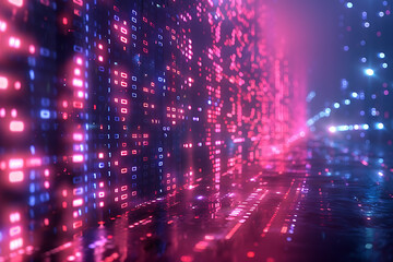 Obraz premium A binary background with dark blue and touches of neon highlights creating a technological and futuristic aesthetic
