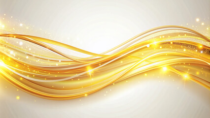 Vibrant abstract golden wave design element featuring curved yellow lines with sparkling effect on a crisp white background, perfect for templates or banners.