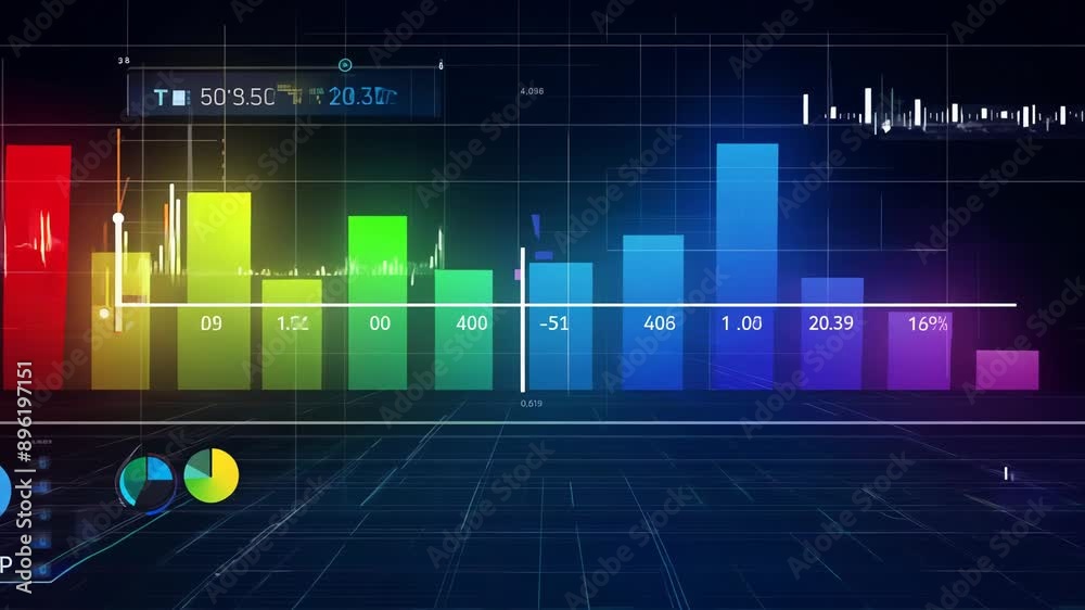 Poster Data analysis concept with infographic charts and graphs in motion