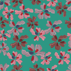 Beautiful floral pattern in vintage folk style. Hand-drawn flowers, leaves, berries on a dark background. Creative botanical backdrop for prints, wallpapers, fabrics