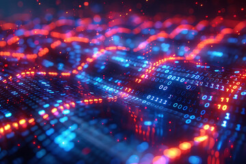 Obraz premium A binary background with dark blue and touches of neon highlights creating a technological and futuristic aesthetic