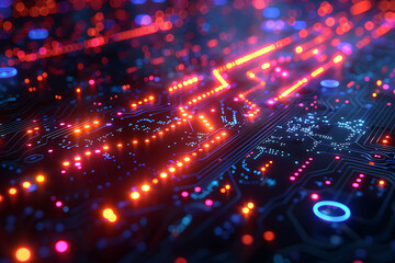 Obraz premium A binary background with dark blue and touches of neon highlights creating a technological and futuristic aesthetic