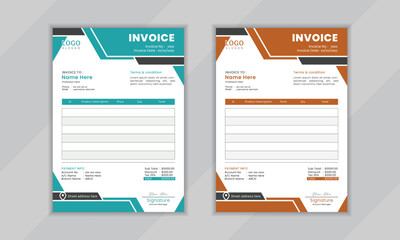 Modern minimal professional corporate vactor invoice layout design template with two color variation available invoice design for your business