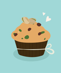 Illustration with Chocolate and Pistachio at Muffin