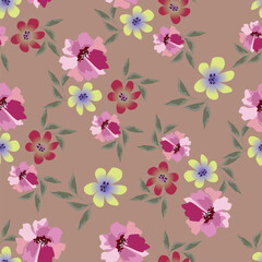 Seamless textured spring summer floral pattern background