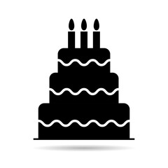 Sweet cake icon shadow, bakery dessert food symbol, happy birthday day graphic vector illustration