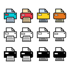 Set of Printer document web icon, printout machine technology flat sign vector illustration