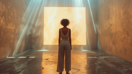 Artist performing performance art in a gallery with viewers being part of the spectacle