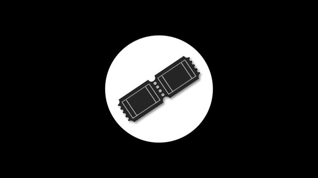 Ticket icon white color simple shape circle animation black background