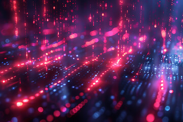 Fototapeta premium A binary background with dark blue and touches of neon highlights creating a technological and futuristic aesthetic