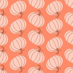 Simple pumpkin hand drawn seamless pattern, Autumn pattern of hand drawn cute and cozy design elements, Fall, Pumpkin season, halloween