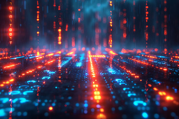 Fototapeta premium A binary background with dark blue and touches of neon highlights creating a technological and futuristic aesthetic