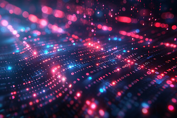 A binary background with dark blue and touches of neon highlights creating a technological and futuristic aesthetic