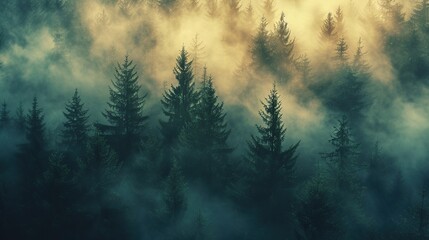 Mystical Forest with Fog and Sunbeams