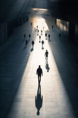 Graphic Aerial View of People Walking with Long Shadows
