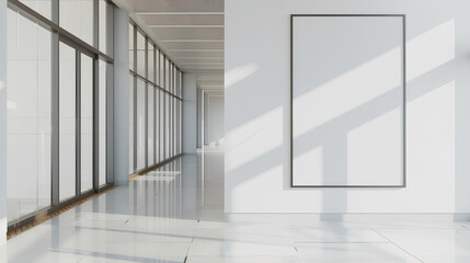 Obraz premium Empty poster frame mockup in a university campus corridor